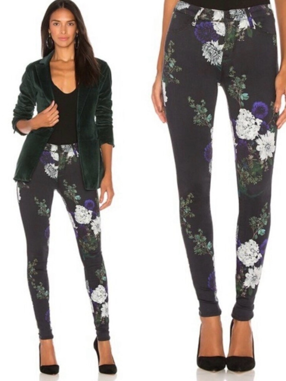 J Brand Black Skinny Jeans with Purple, White & Green Floral Print